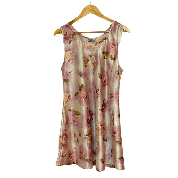 Dresses & Skirts - Satin Floral Slip Dress, Shift dress, ivory pink, Large